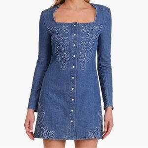 AVEC LES FILLES ANTHROPOLOGIE New Denim Mini Jean Dress Long Sleeve Western Sz 8